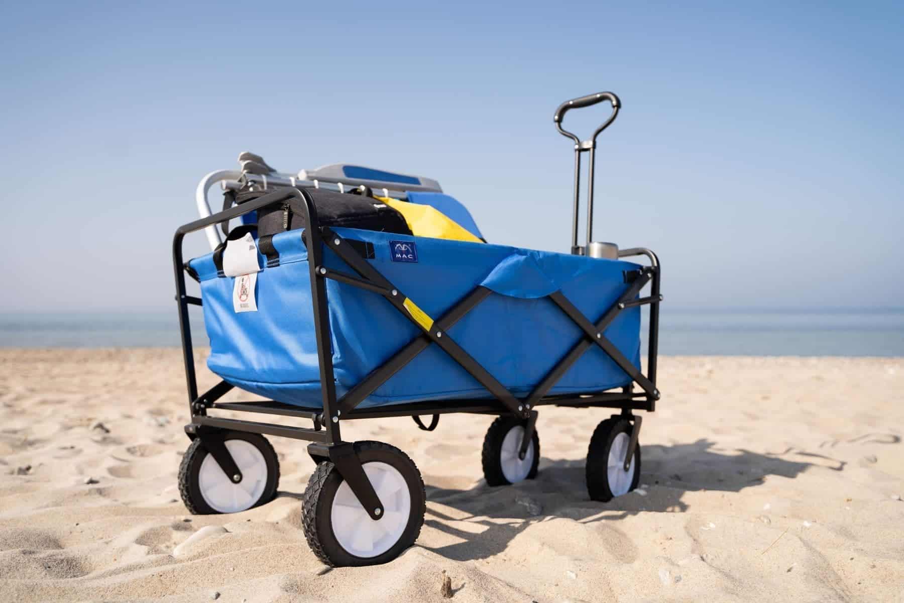 mac sports heavy duty folding utility wagon blue side view