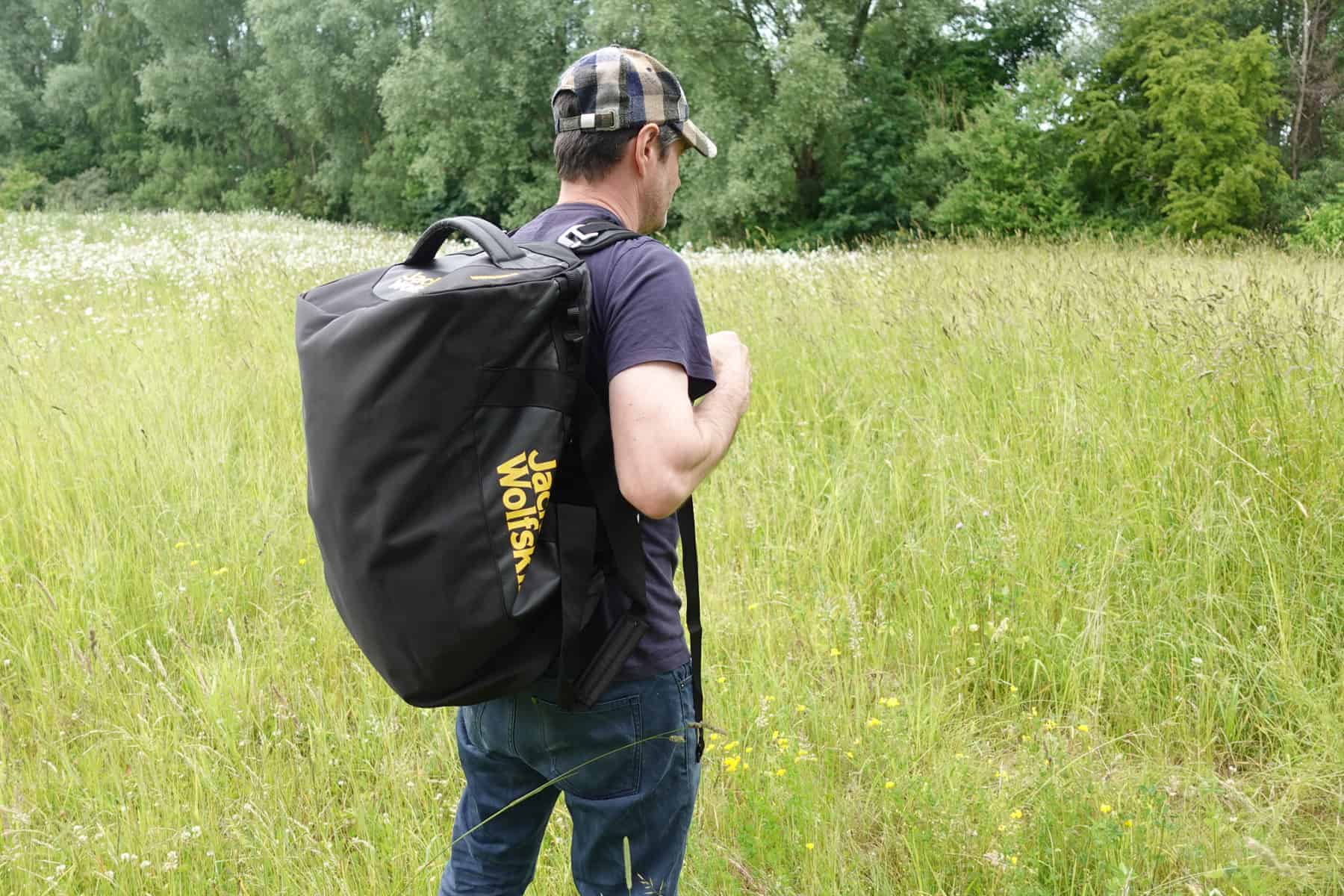 Trying On Duffel Bag